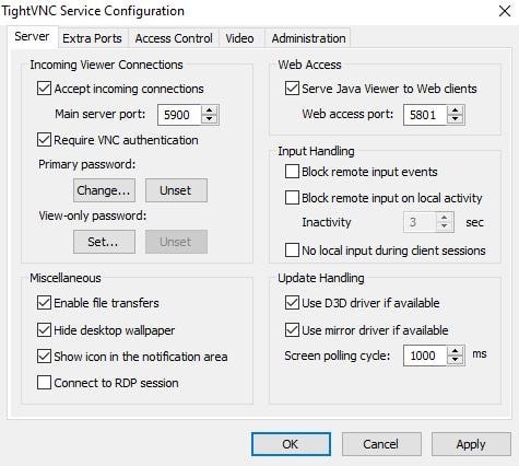 TightVNC Service Configuration