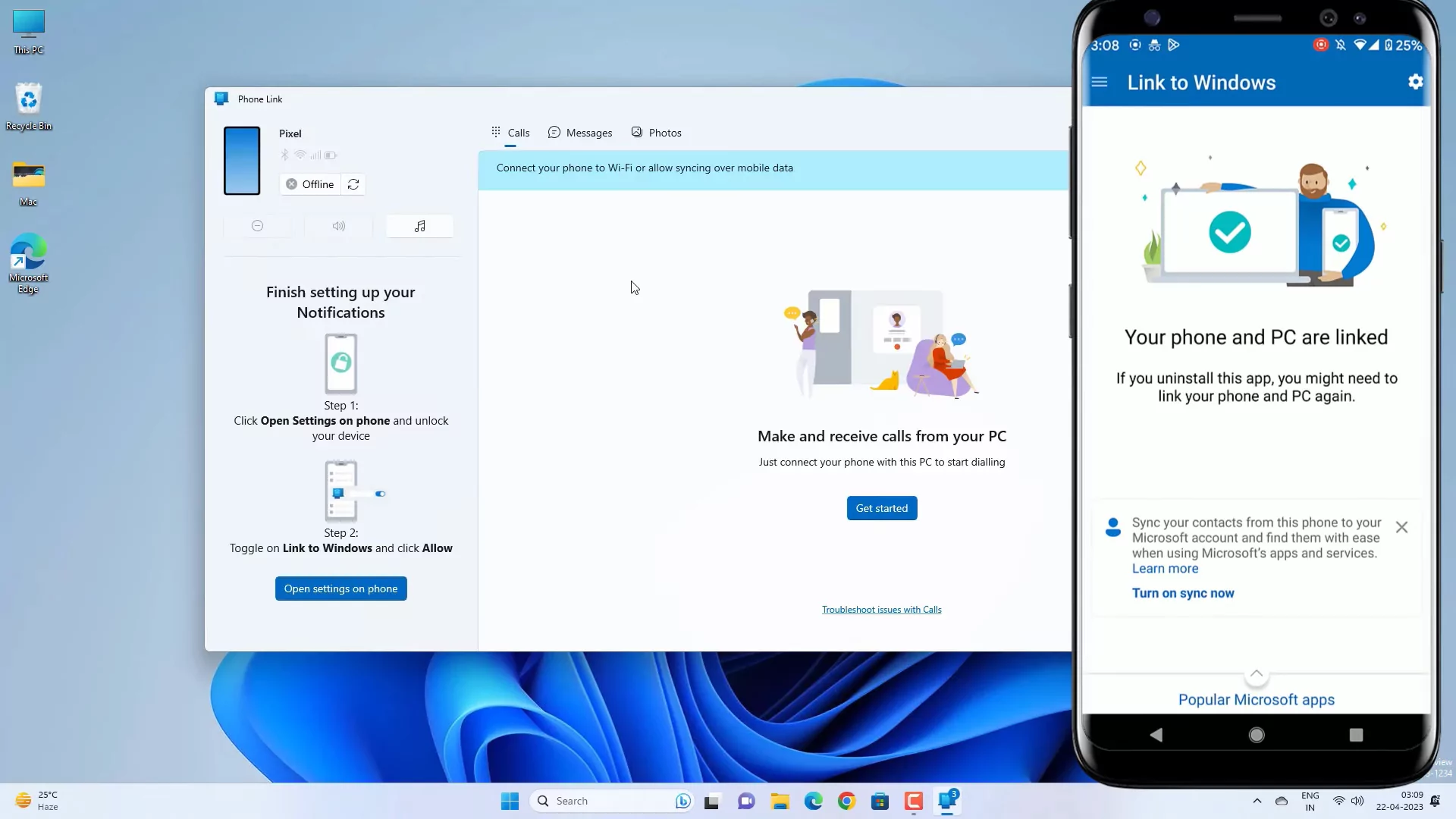 connect phone to laptop via Phone Link
