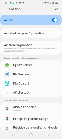 Activer Samsung Position