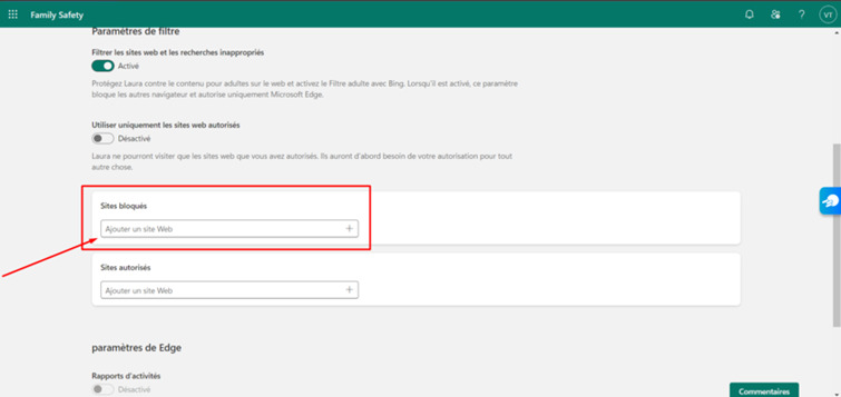 bloquer URL avec Microsoft Family Safety
