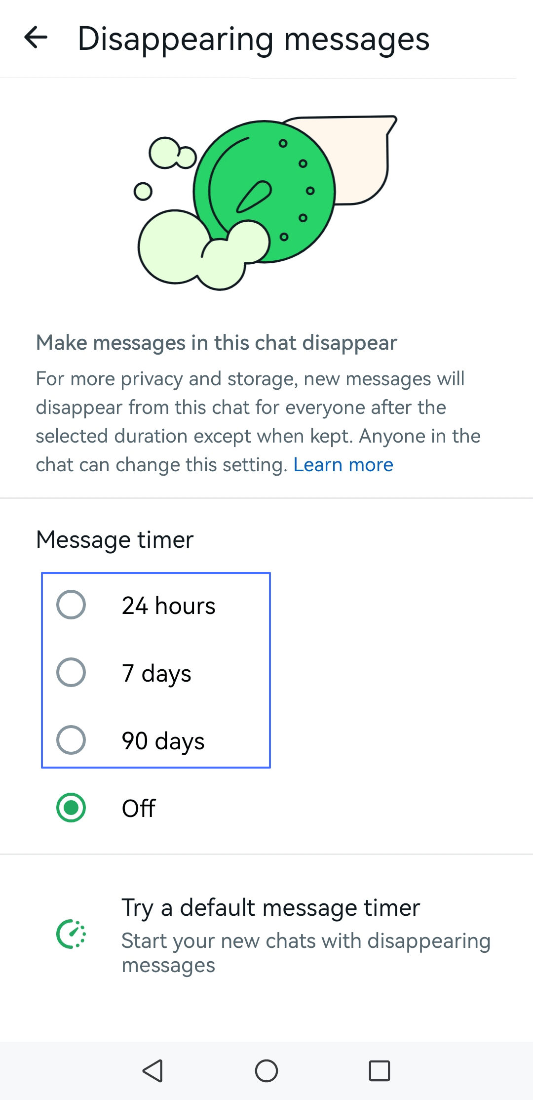change disappearing durations on WhatsApp