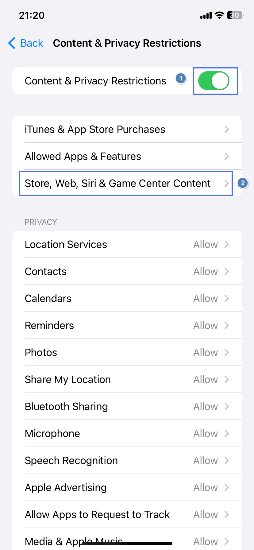 Store, Web, Siri & Game Center Content