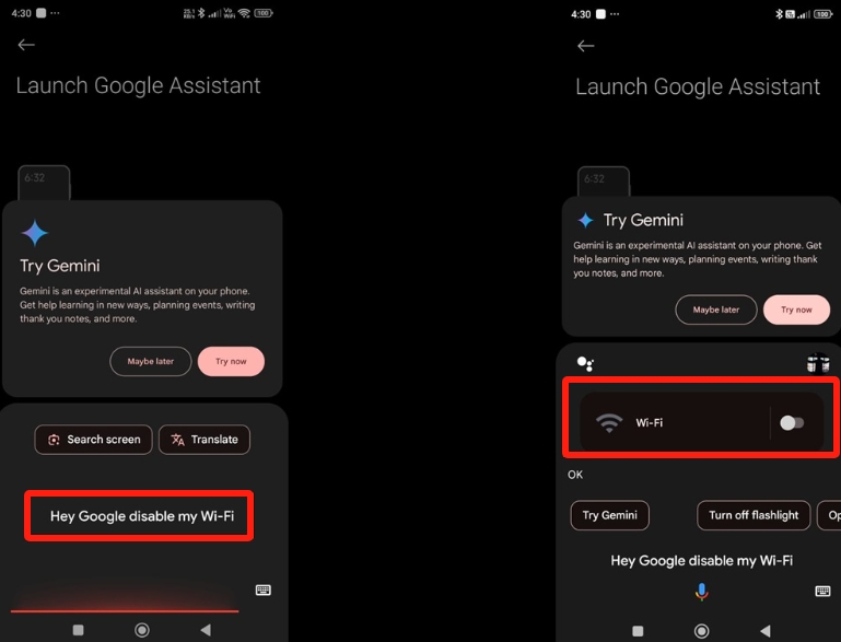 disable android wifi from voice command