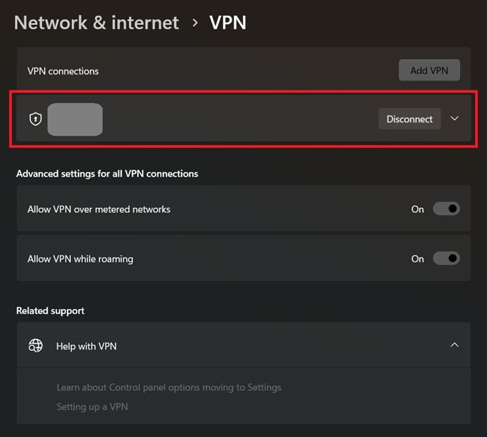 disable VPN