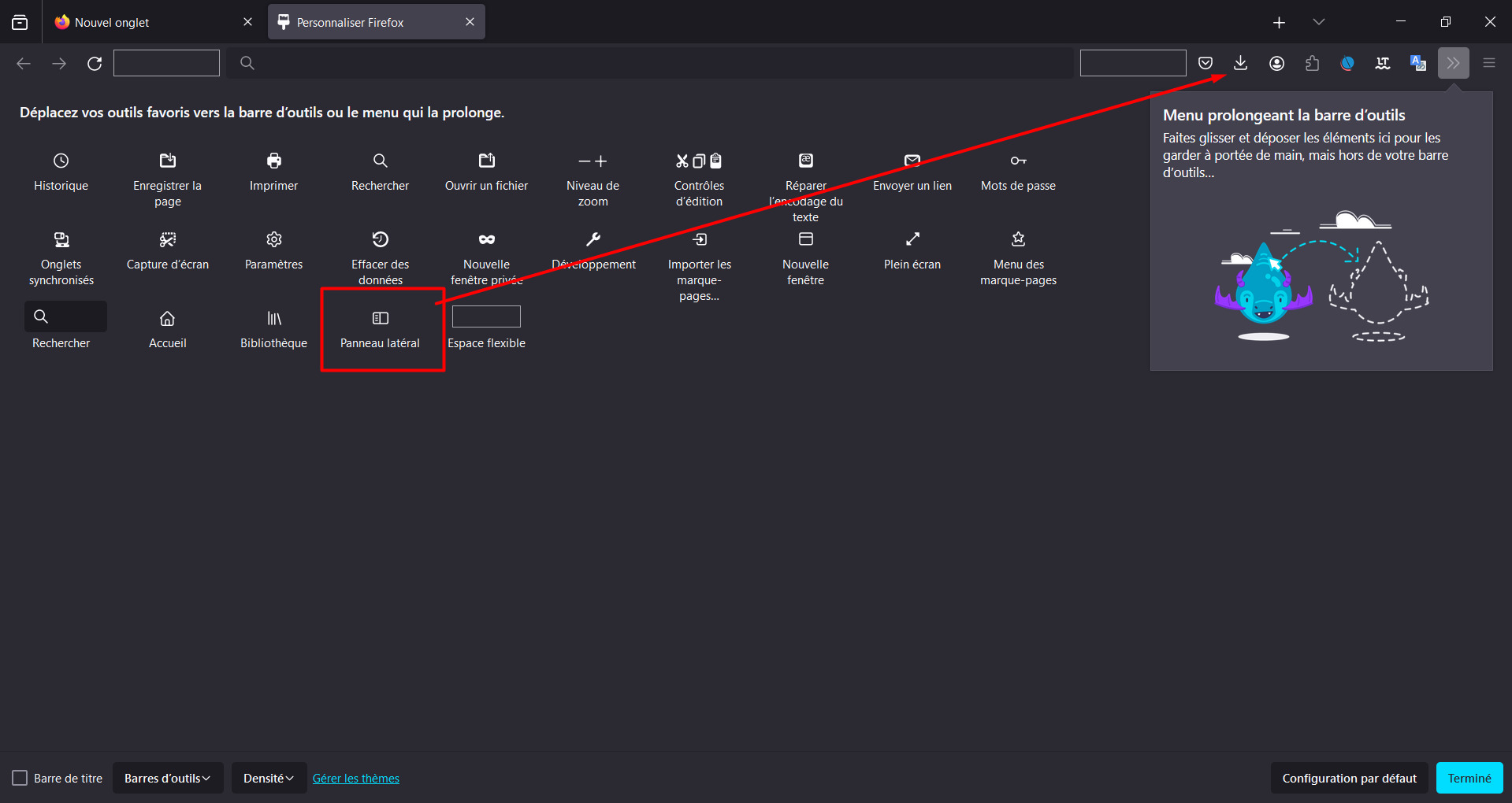 Firefox déplacer panneau latéral