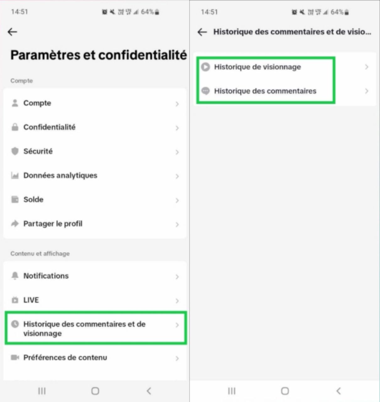 Voir l'historique des activités TikTok