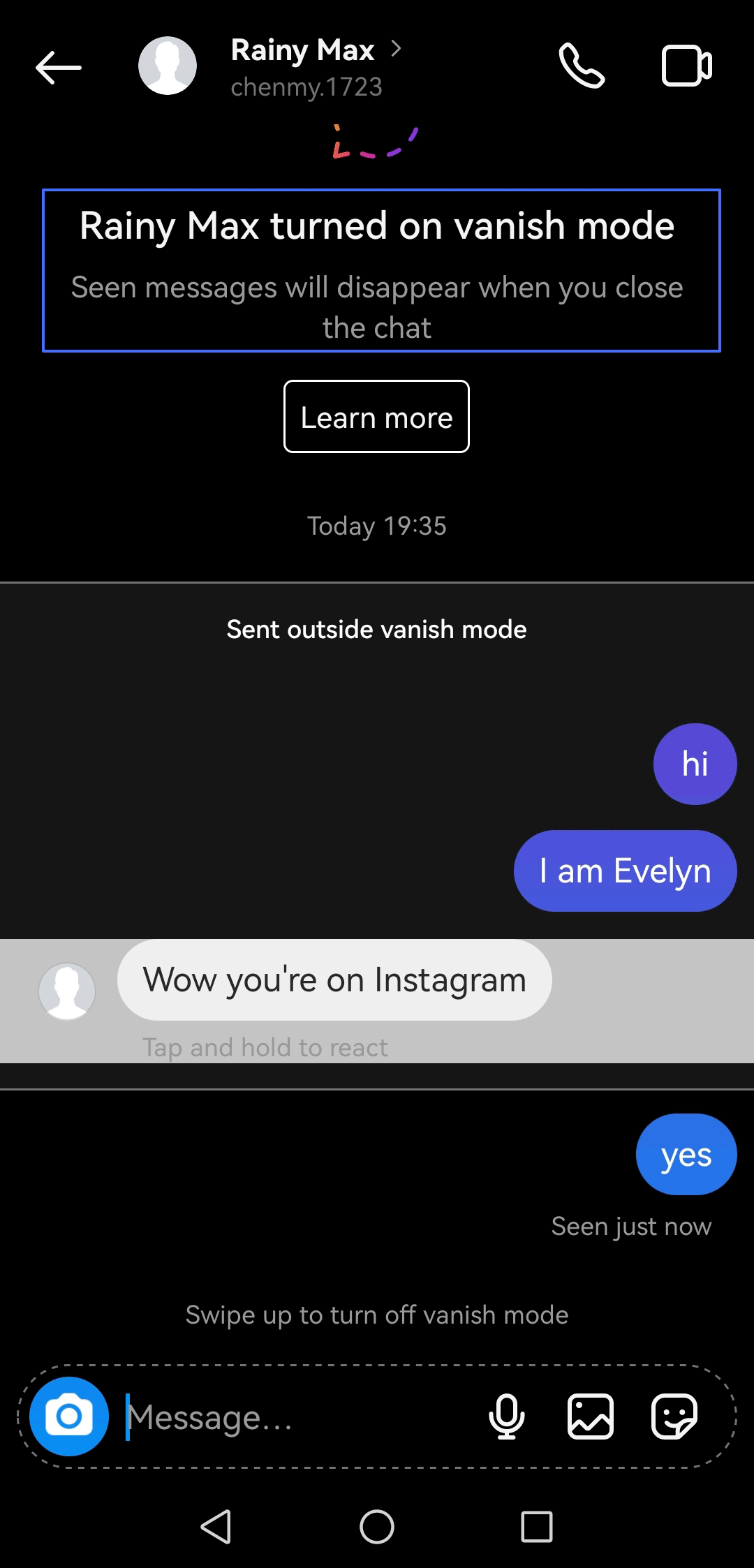 Instagram disappearing messages