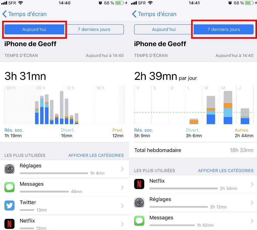 Voir l'historique de l'utilisation des applications sur iPhone