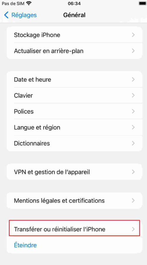 Transférer ou réinitialiser iPhone