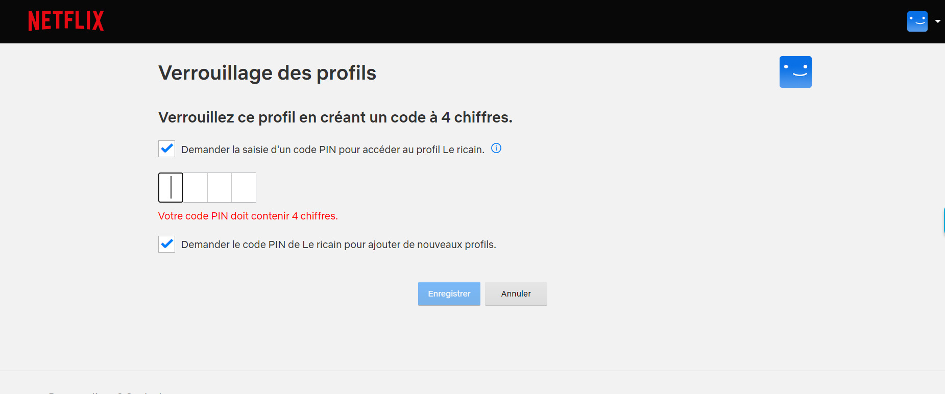 Créer un code PIN sur Netflix