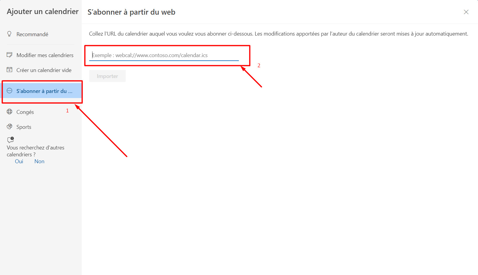 Ajouter un calendrier Gmail dans Outlook