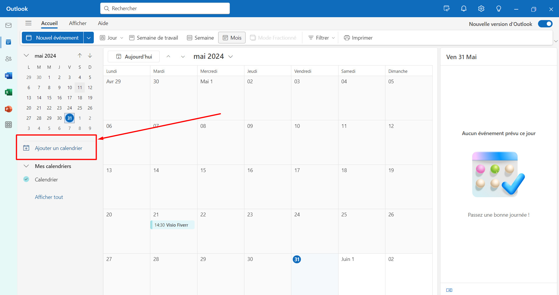 Ajouter un calendrier dans Outlook