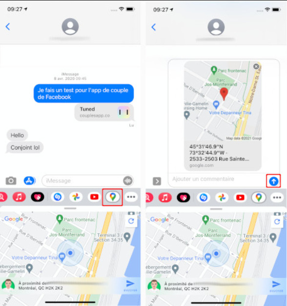 Partager la location dans iMessage via Google Maps