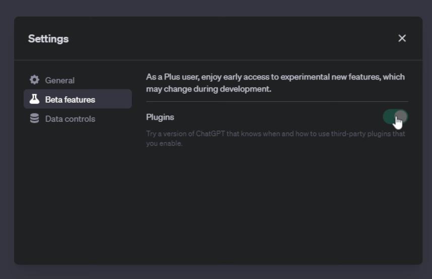 disable plugins on ChatGPT Settings