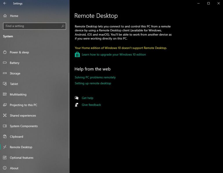 Windows 10 Home doesn't support remote desktop