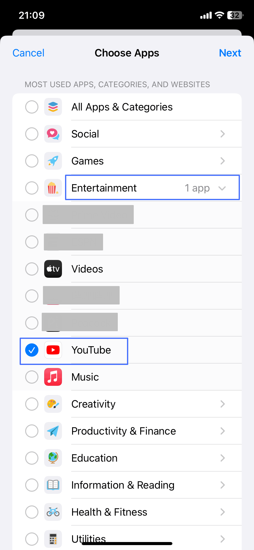 select YouTube under categories Entertainment