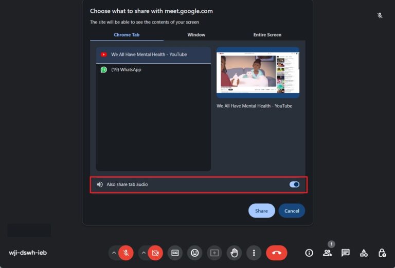 screen sharing with audio in Google Meet