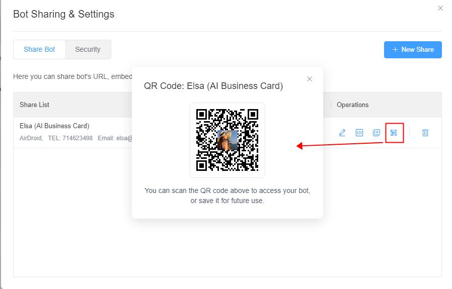 share AI business card in QR code