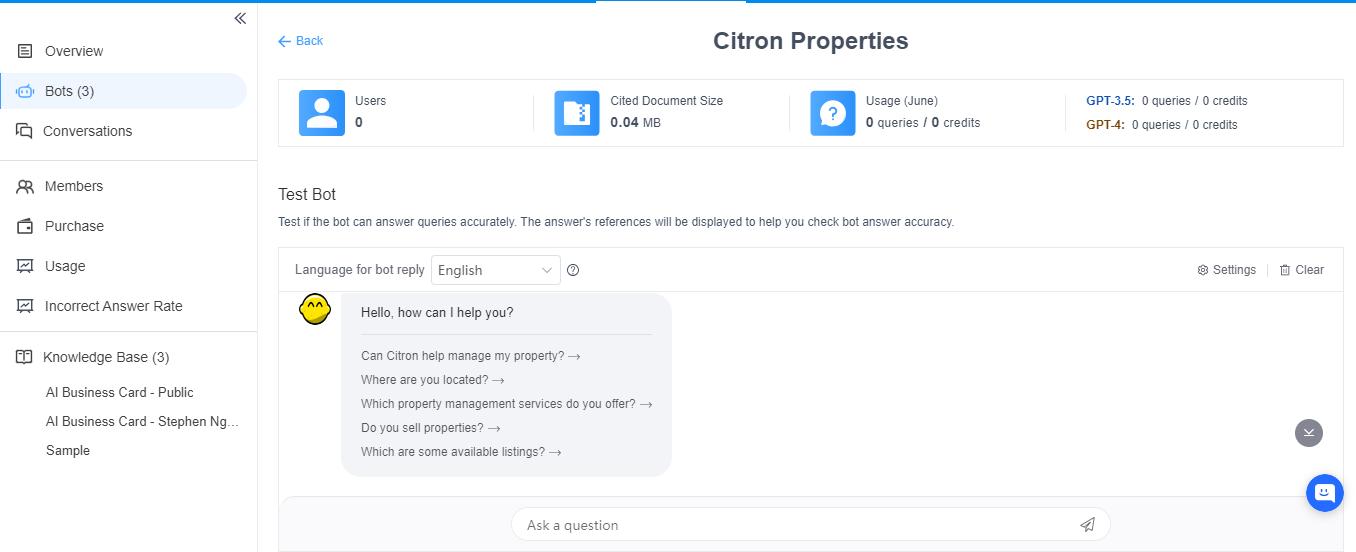 Test the Real Estate Chatbot