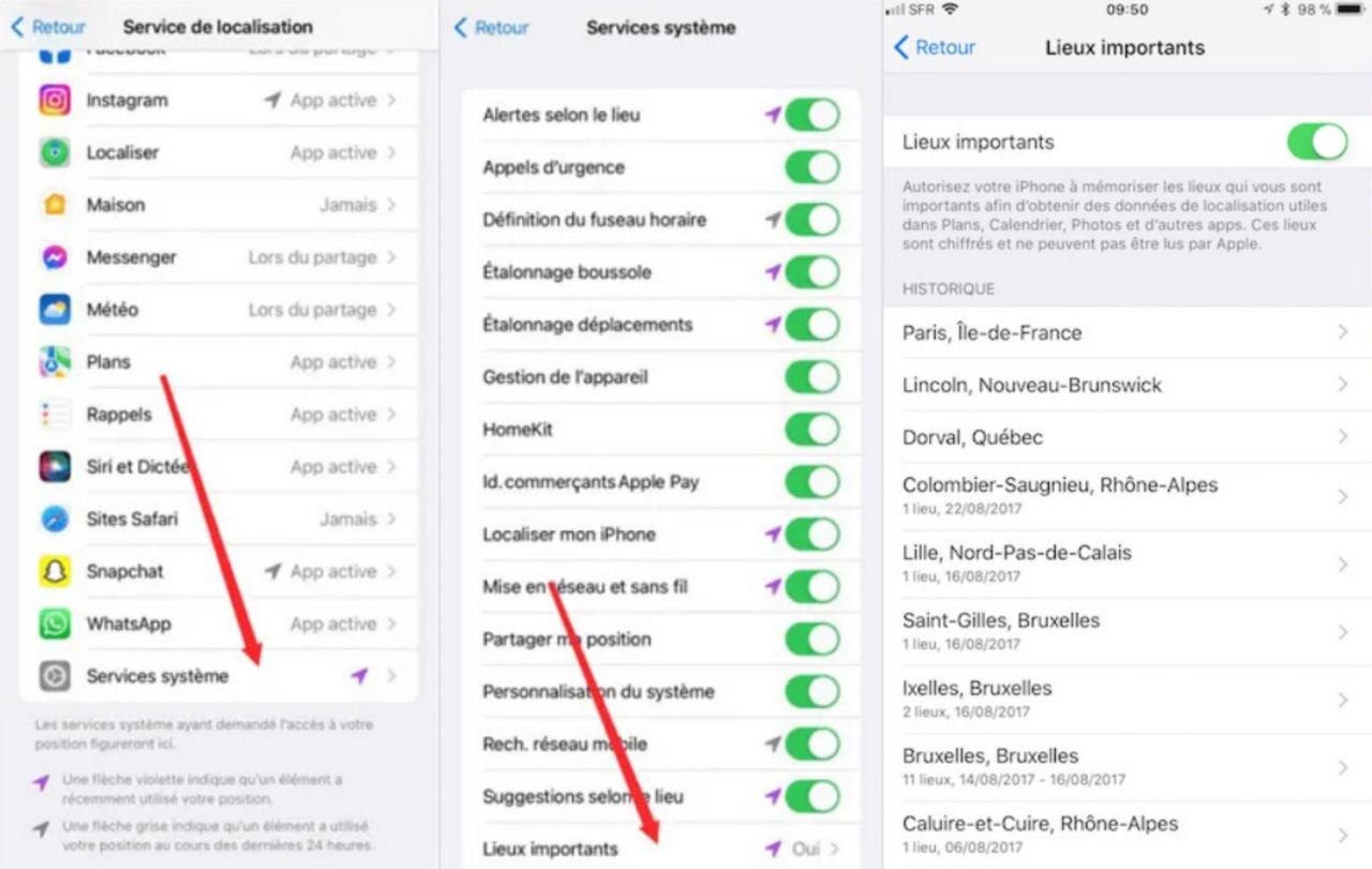 Voir l'historique des positions sur l'iPhone