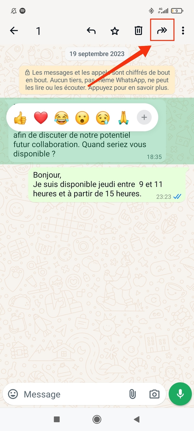 Comment transférer un message WhatsApp