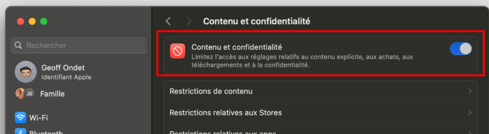 Activer restrictions de contenus sur Mac Screen