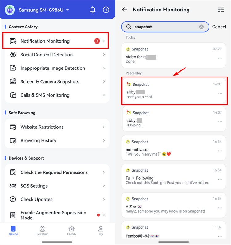 sync Snapchat notifications in AirDroid