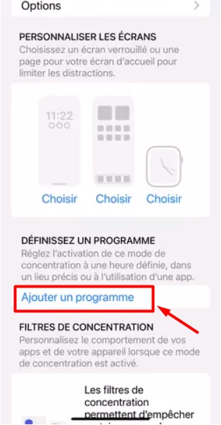 Ajouter un programme au mode repos iPhone