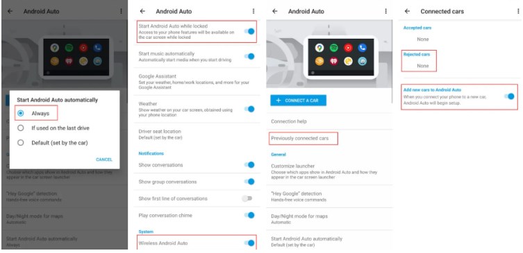 check the android auto settings