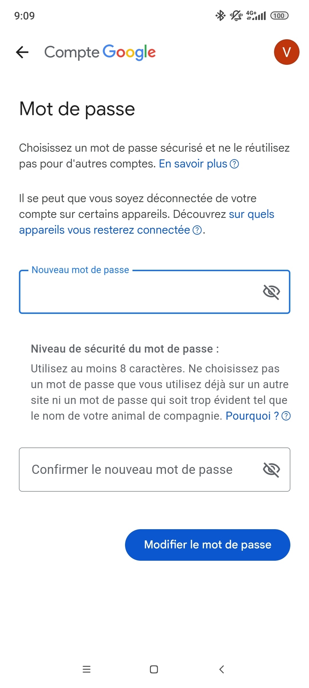 Changer le mot de passe Gmail