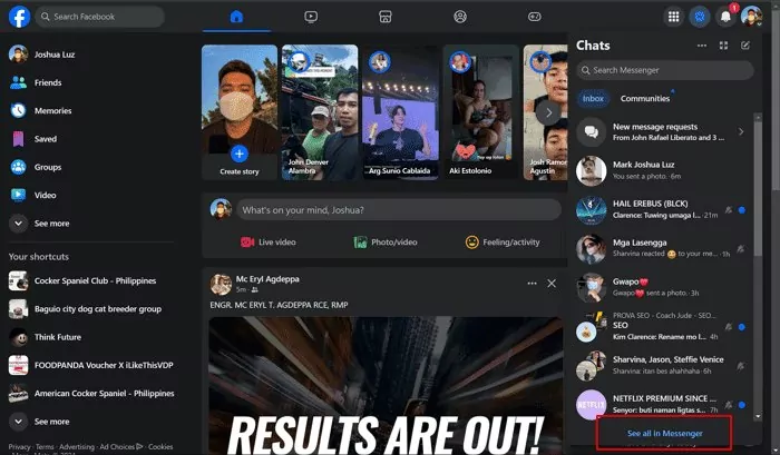 haga clic en ver todo en Messenger