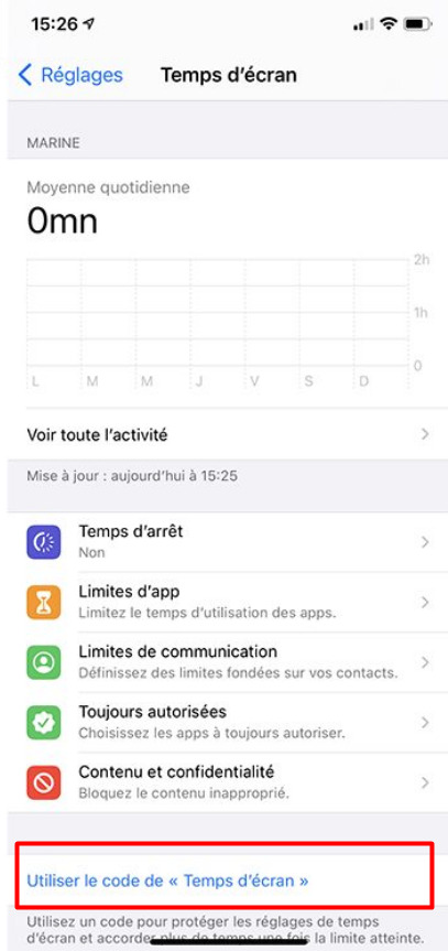 code temps d'écran iOS