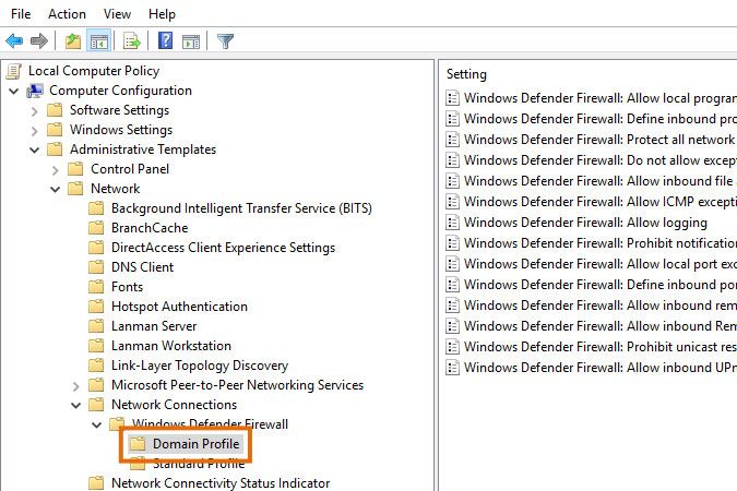 configuring windows firewall domain file