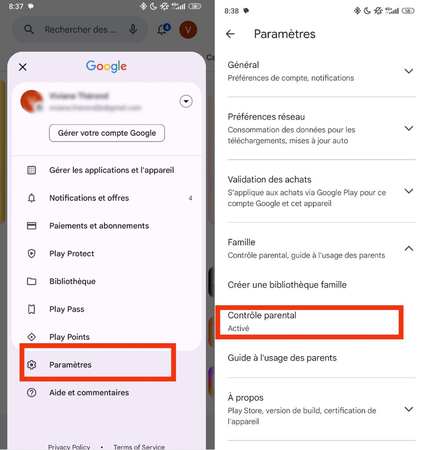 Google Play Store contrôle parental