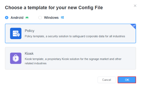 create an android config file