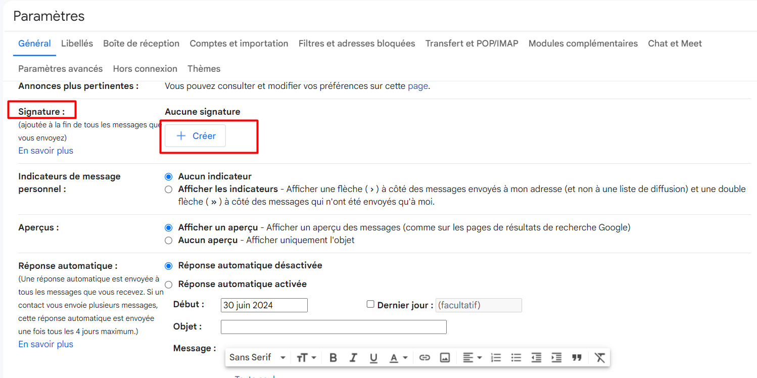 Gmail Créer une signature 