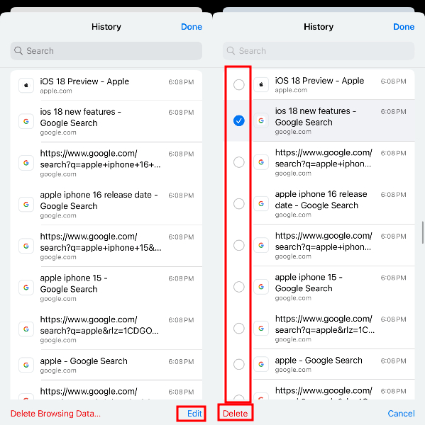 delete Chrome history on iPhone