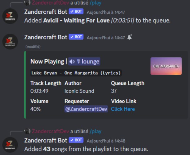 Zandercraft music bot