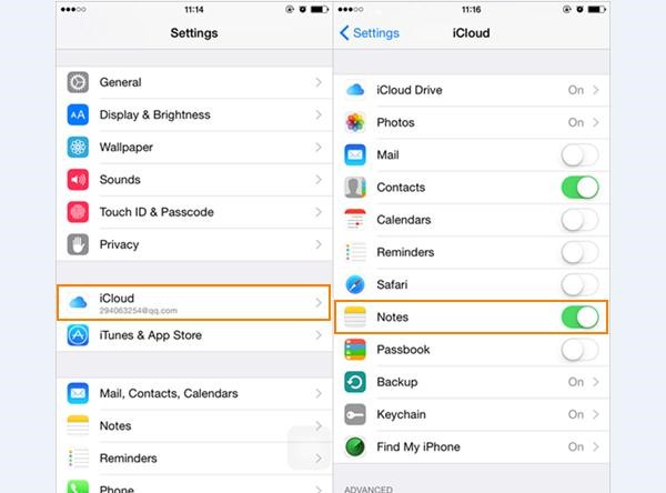 enable notes icloud