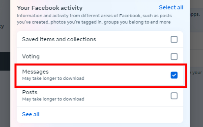 select messages to download Messenger history