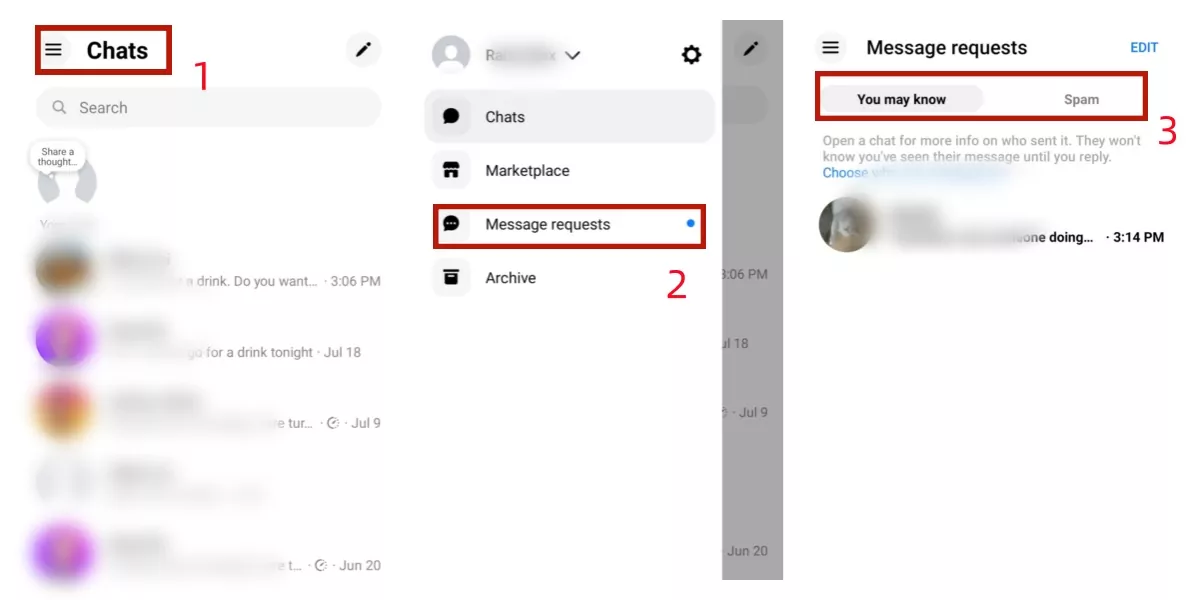 Facebook message requests on Android