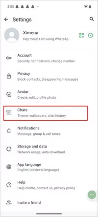 Find Chats in WhatsApp settings