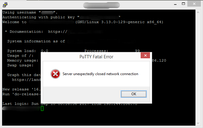 fix putty remote side connection error blurred