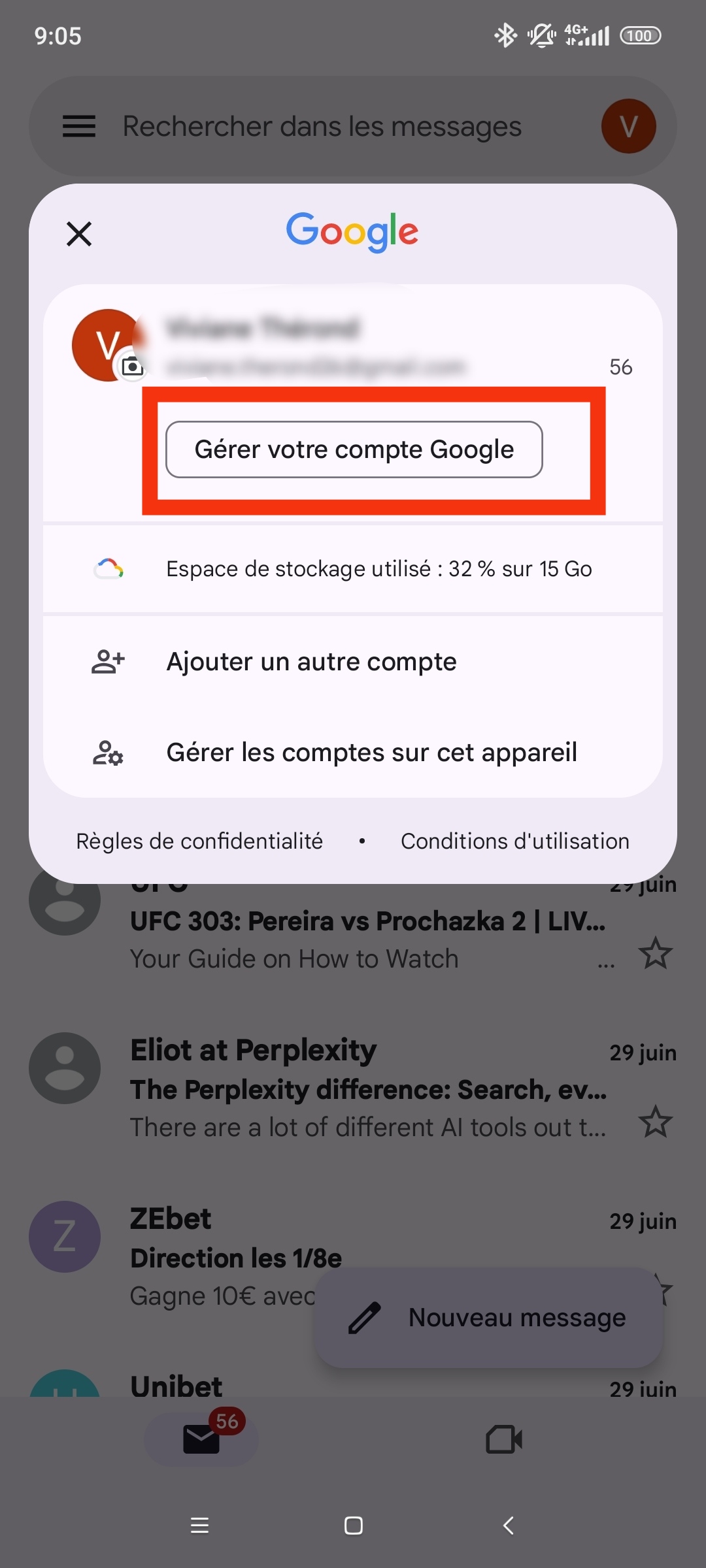 Gmail Gérer votre compte Google