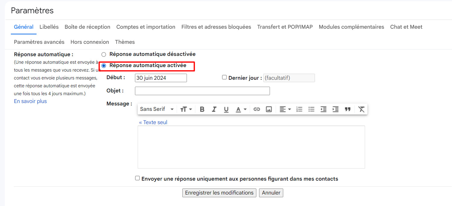 Mettre un message d’absence sur Gmail 