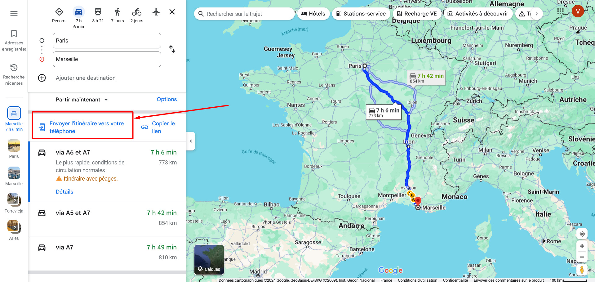 Créer un itinéraire sur Google Maps