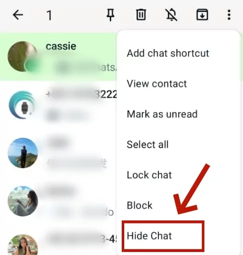 GbWhatsAppでWhatsAppチャットを非表示にする