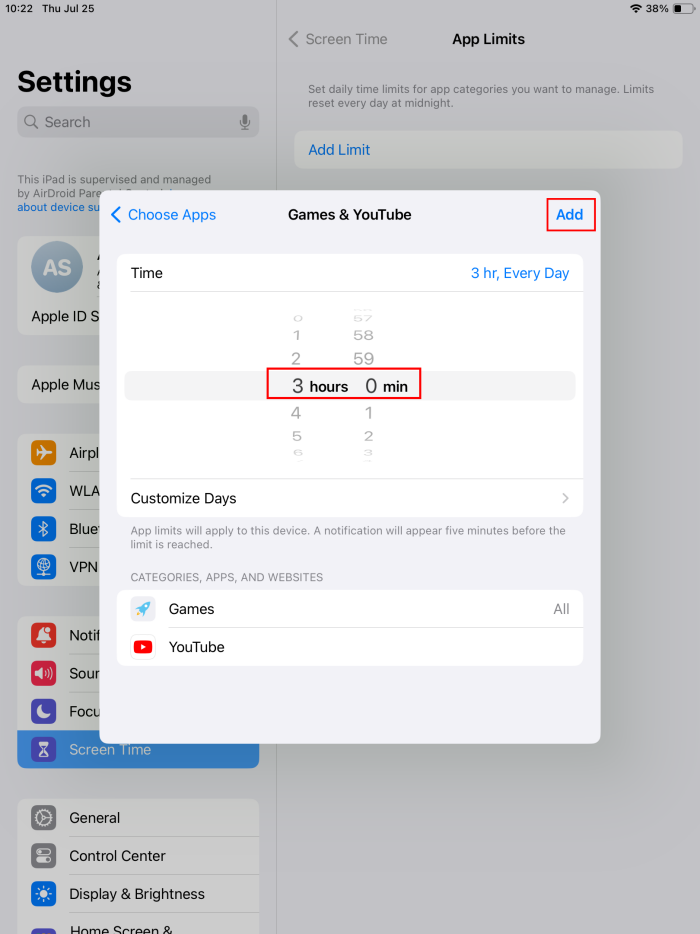 set app time limit on iPad