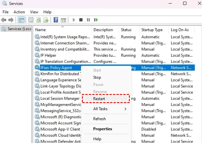 ipsec policy agent restart