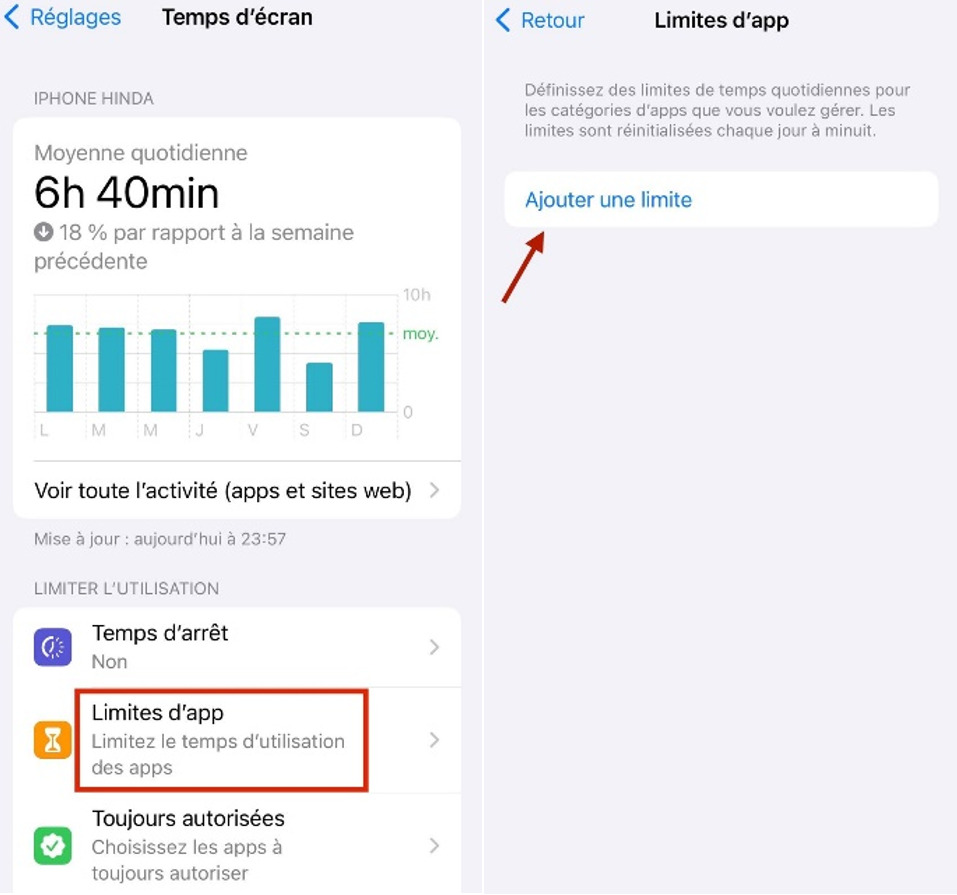 Limiter temps d'écran iPhone